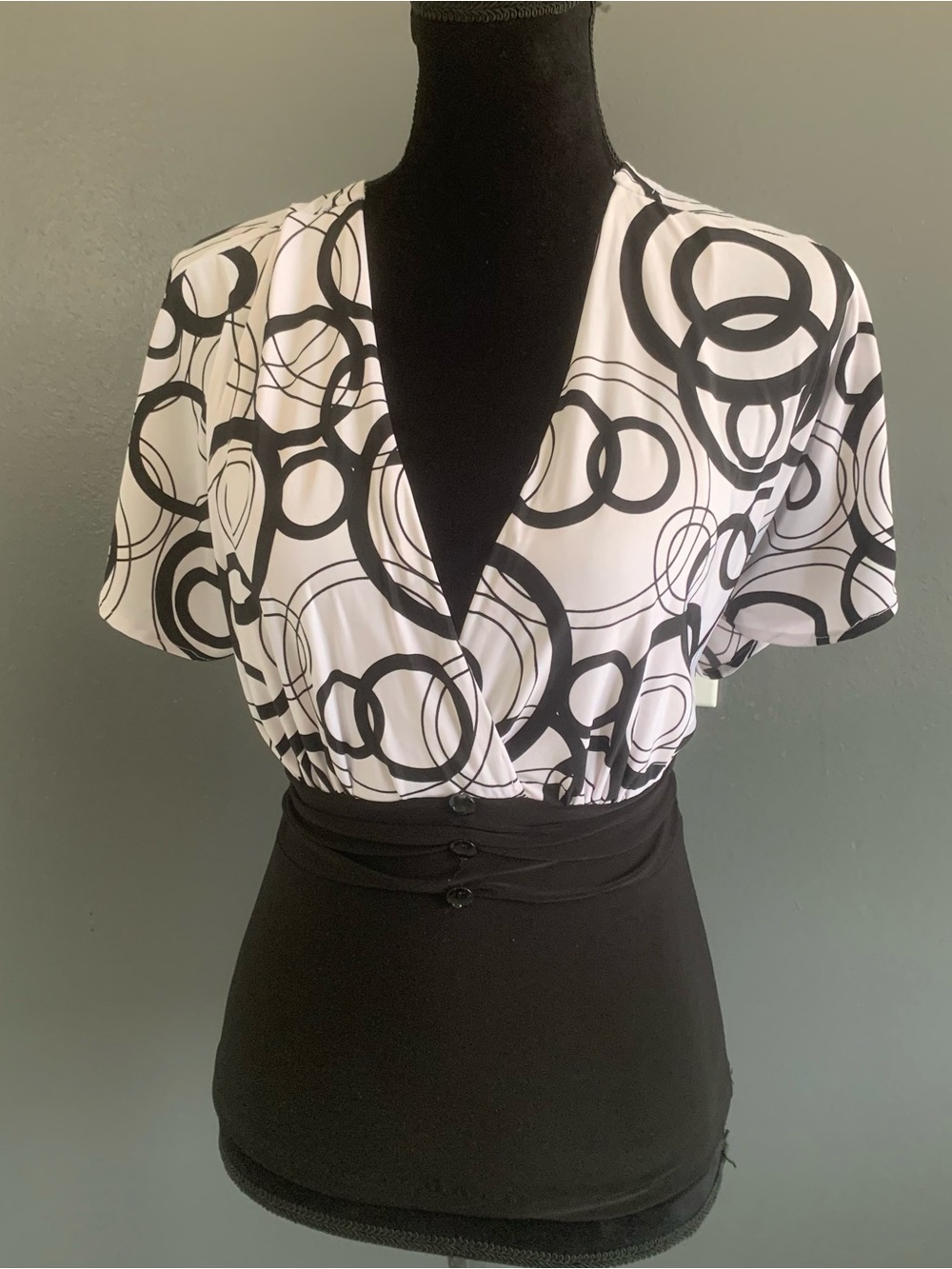 Wet Seal Black & White Surplice Waist Tie Blouse